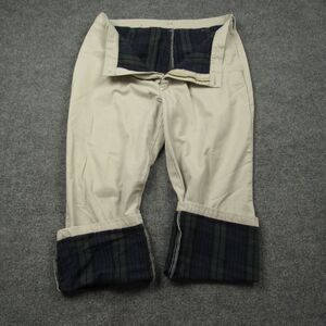 LL Bean Pants Mens 38x28 Light Beige Flannel Lined Flat Front Chino‎ Workwear
